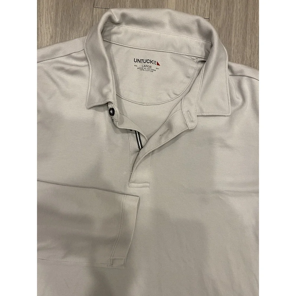 Untuckit Polo Shirt Mens Large Gray Cotton‎ Long Sleeve Buttons 100% Cotton Soft